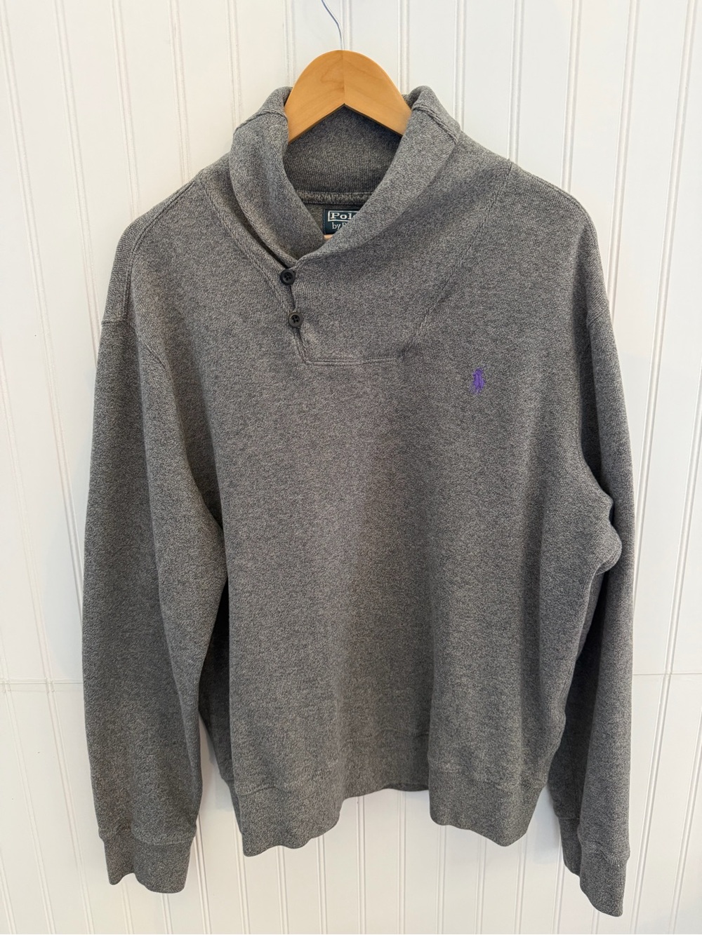 Polo by Ralph Lauren Gray Shawl Collar w/ buttons 100% Cotton Sweater